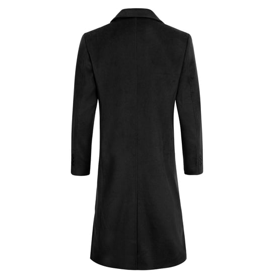 Men's Knee-Length Winter Wool Coat Slim Fit Turn-Down Collar Business Coats Black - Image 3