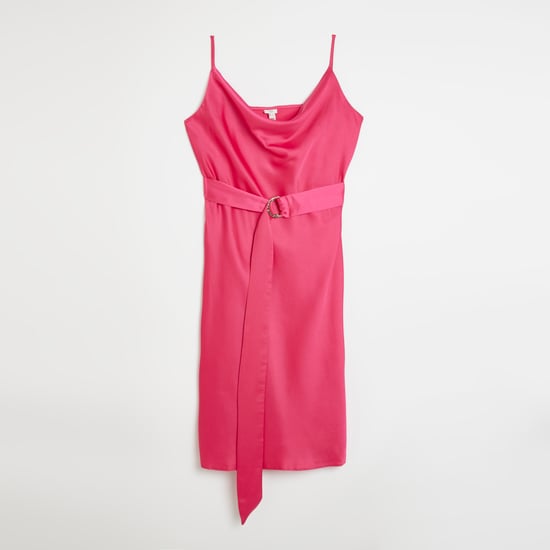 River Island Womens Slip Midi Dress Plus Pink Satin Belted