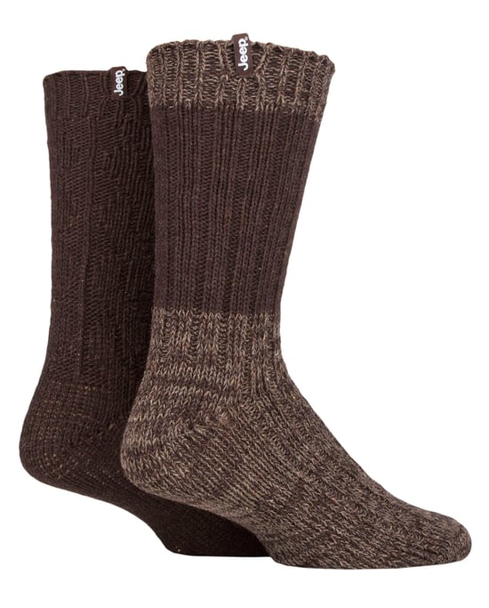 Calcetines de senderismo de lana para hombre | Jeep | Calcetines de bota de lana acanalados pesados | Calcetines transpirables al aire libre - Marrón / Tierra - Image 1