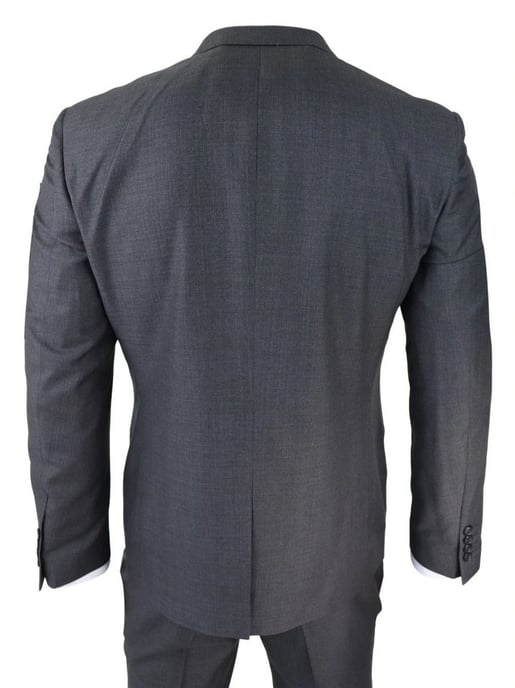Traje retro clásico de 3 piezas con puntadas en gris carbón para hombre - Image 3