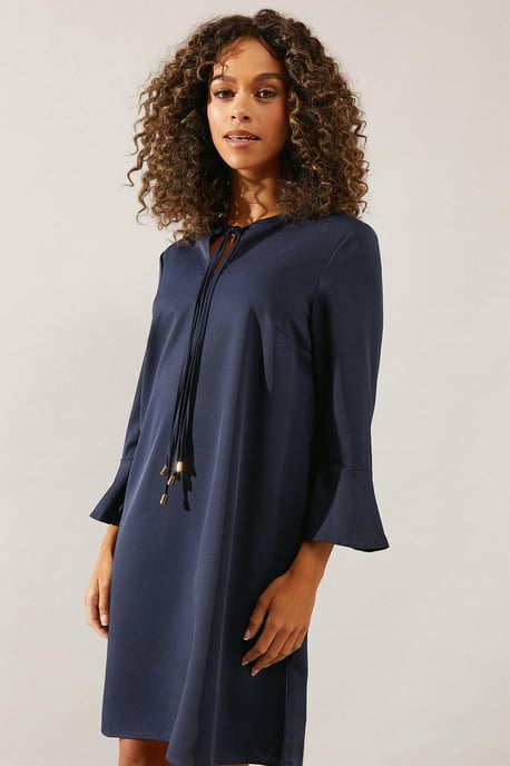 Neck Tie Flute Sleeve Shift Dress - Image 1