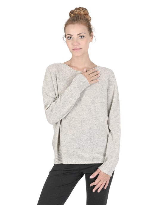 Crown Of Edinburgh Cashmere Pull Surdimensionnà© à  Col Bateau Pour Femme Coe 008 Gris Melange - Image 3