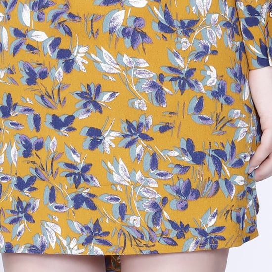Satin collar short dress and leaves print - Image 5