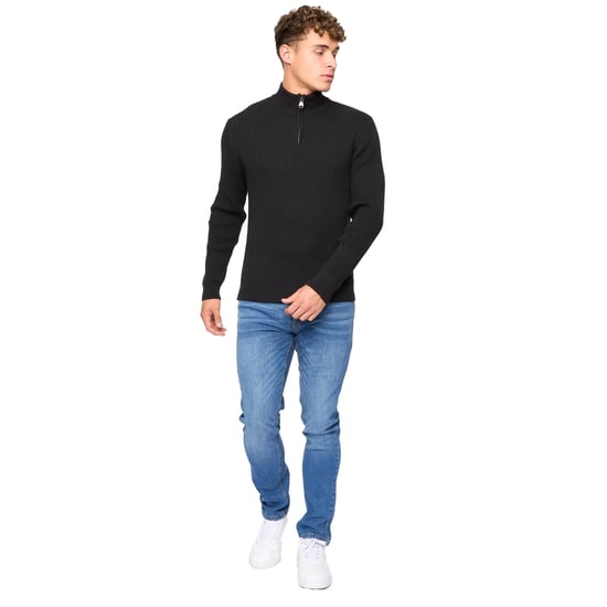 Crosshatch Mens Havaline Knitted Quarter Zip Pullover (Black) - Image 4