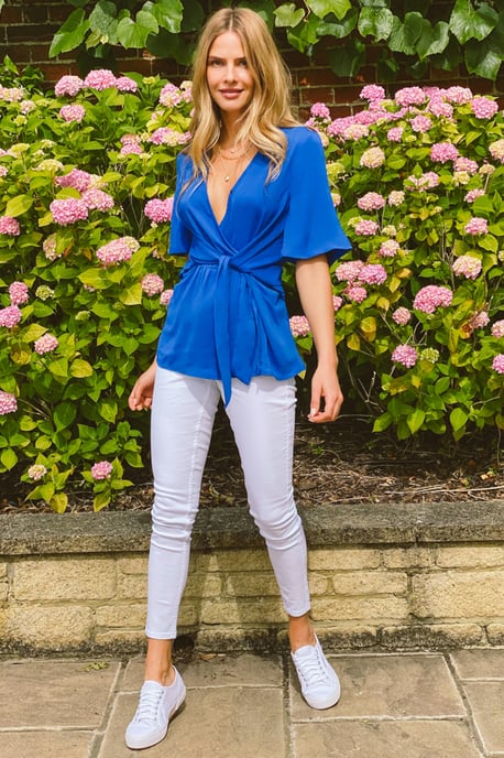 Blue Kimono Knot Front Top