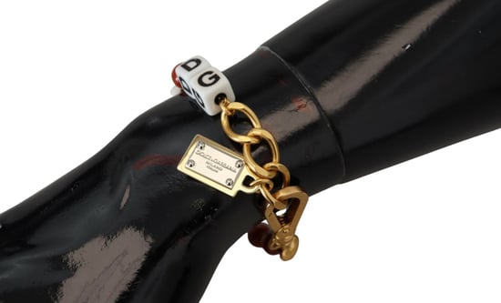 Pulsera de mujer con logo de Dolce & Gabbana, cadena dorada, cuentas de latón y broche de langosta - Image 2