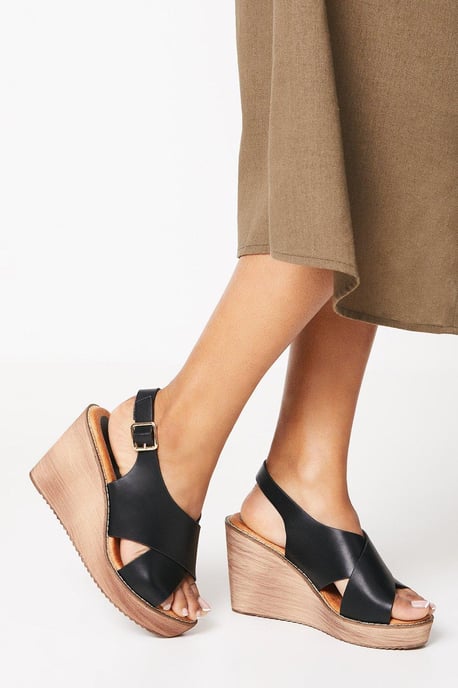 Kenton Wood Effect High Cross Strap Wedges