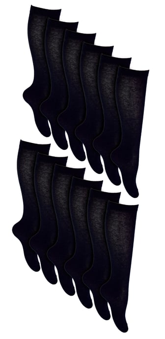 12 Pair Multipack Girls Knee High Socks | Breathable Long Cotton School Socks | Color Option - Grey, Black, White, Blue - Negro - Image 1