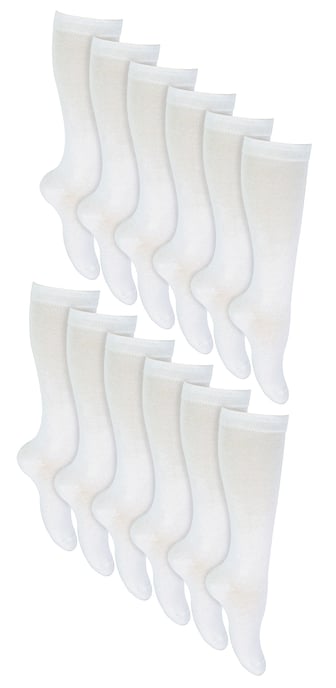 12 Pair Multipack Girls Knee High Socks | Breathable Long Cotton School Socks | Color Option - Grey, Black, White, Blue - Blanco - Image 1