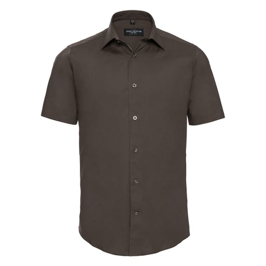 Russell Collection Mens Stretch Fitted Short-Sleeved Shirt (Chocolate) - Image 1