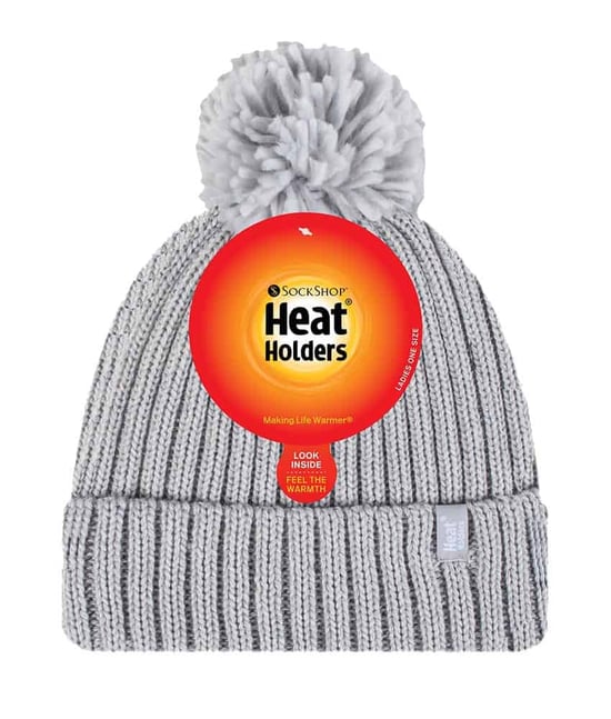 Ladies Ribbed Cuffed Thermal Insulated Winter Pom Pom Bobble Hat