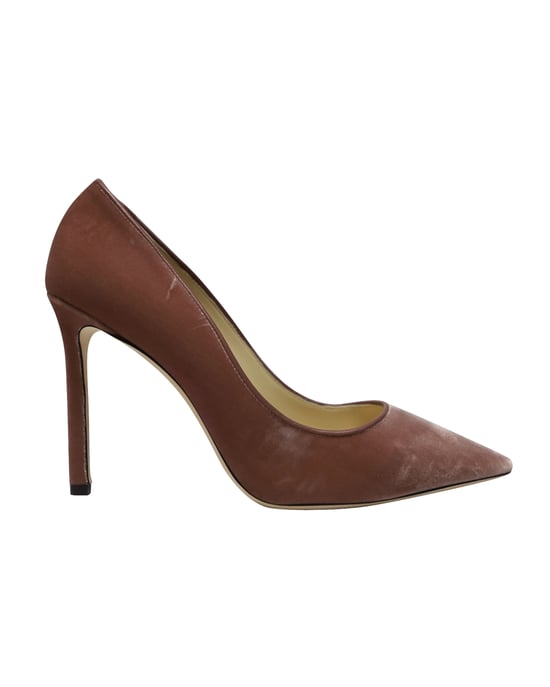 Jimmy Choo Romy 100 Pumps in Pink Velveet - Image 1