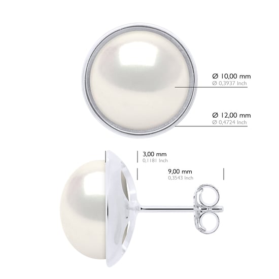 Earrings - Surroundings Sleek - Prestige - White Gold - Real Cultured Freshwater Pearls Button 10-11 mm - Image 2