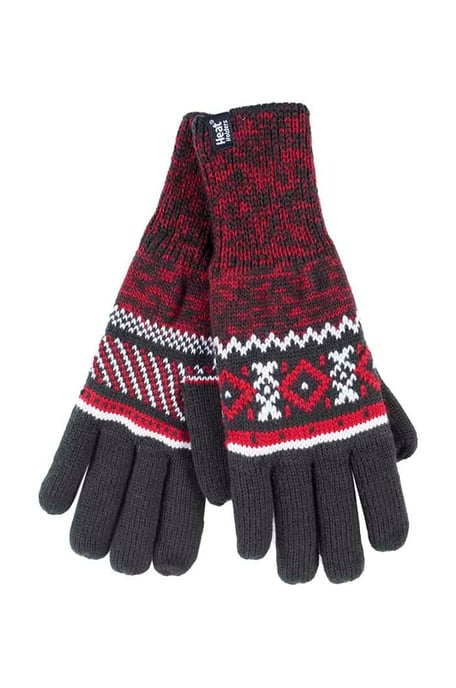Hombre rayas nórdico Fairisle Zig Zag de punto forrado de lana caliente Guantes - Image 1