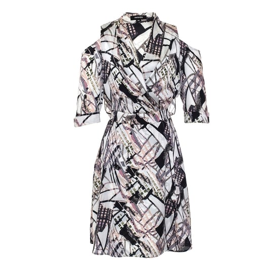 Geometrical Print Bat Sleeves Wrap Effect Dress - Image 5