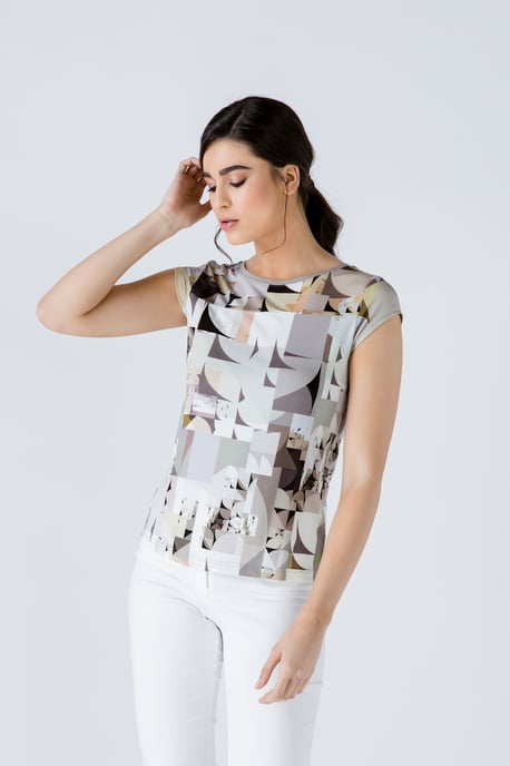 Fitted Print Top in Iron