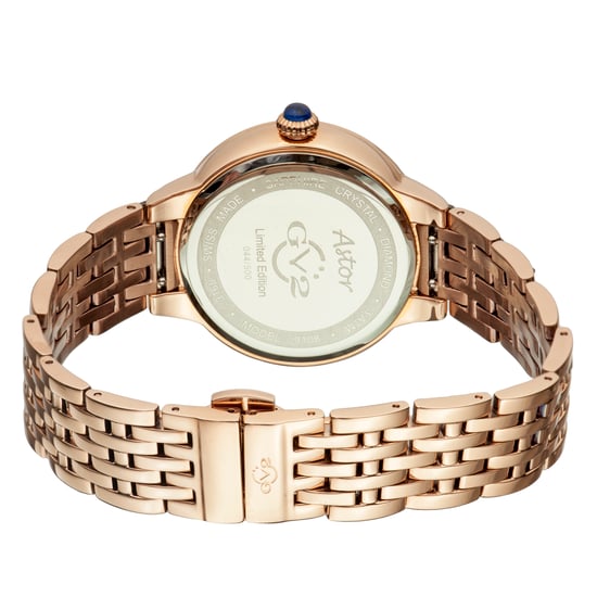 GV2 Astor Reloj de dos tonos con diamantes y cuarzo suizo con esfera azul para mujer - Image 2