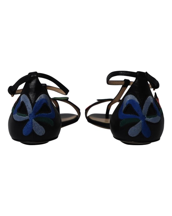 Gucci Ophelia Floral-Embroidered Flat Sandals in Black Leather - Image 4