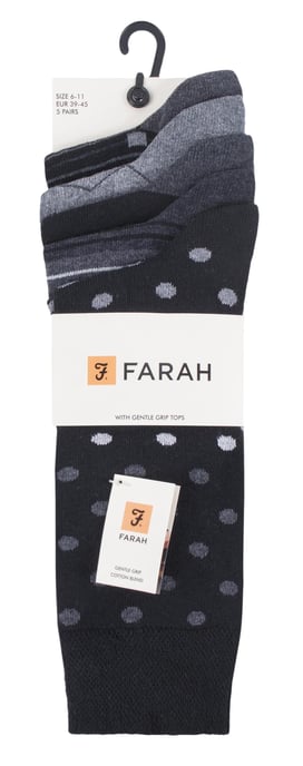 Farah - Paquete de 5 calcetines de algodón para hombre, finos, transpirables y con diseño de lunares - FCS273BLKCHA (Lunares) - Image 2