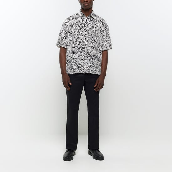River Island Mens Shirt Grey Boxy Fit Leopard Print