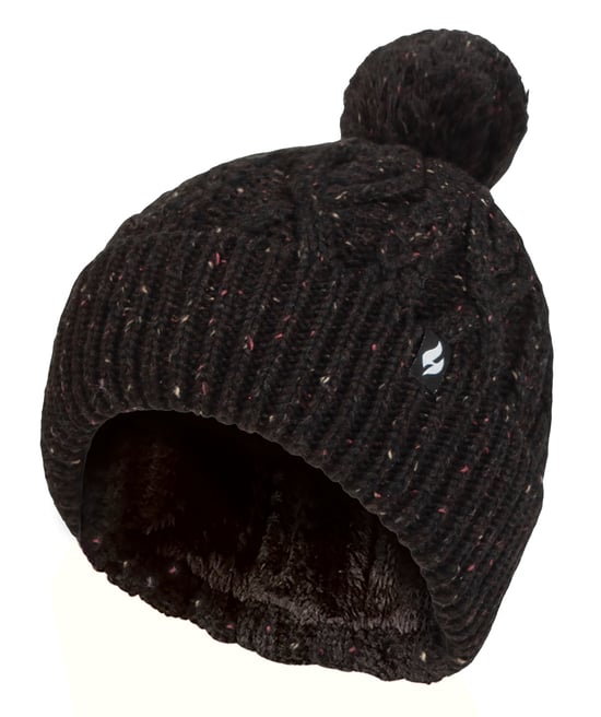 Gorro Pom Pom Bobble Mujer | Calentadores | Gorro Caliente de Punto con Forro Polar Heatweaver | Estilo Salzburgo - Negro - Image 1
