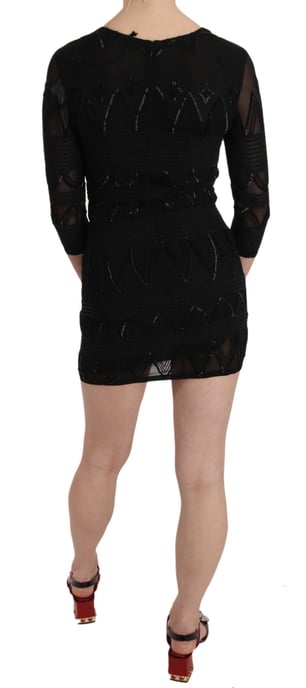Vestido mini shift de seda negra con lentejuelas de John Richmond - Image 3