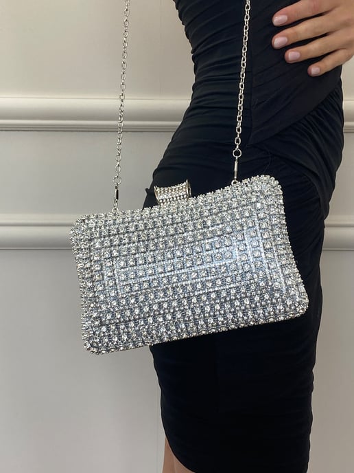 Silver Diamante Clutch Bag