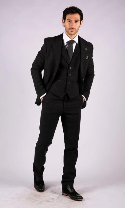 Traje de tweed negro de tres piezas para hombre, Peaky Blinders, estilo Gatsby de los años 20, corte clásico a medida - Image 5