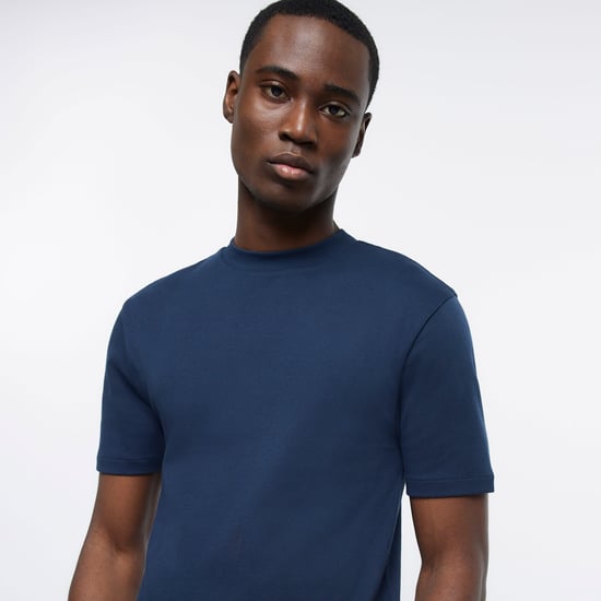 River Island Mens T-Shirt Navy Ri Studio Slim Fit Tee