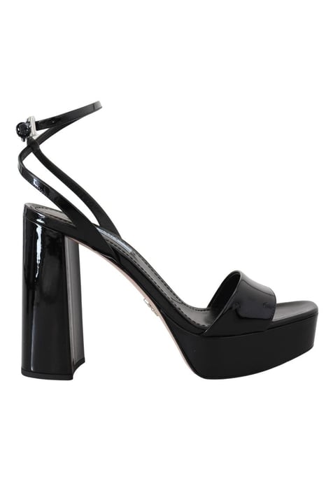 Sandalias de charol negras para mujer con tacón de tiras al tobillo de Prada en cuero - Image 1