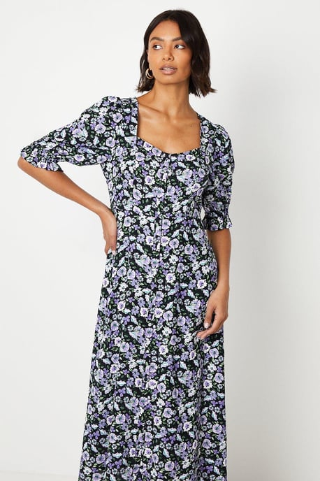 Blue Ditsy Short Sleeve Shirt Dress - Image 2
