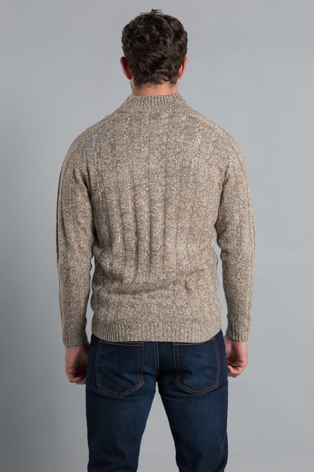 Ecru Zip-Through Funnel Neck Ribbed Cardigan