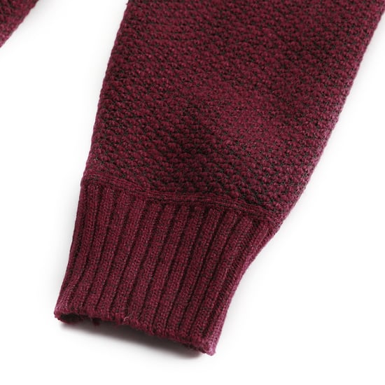 Men's Winter Transition Cardigan with Hood Lined Chunky Knit Hooded Warm Jacket Burgundy - Image 6