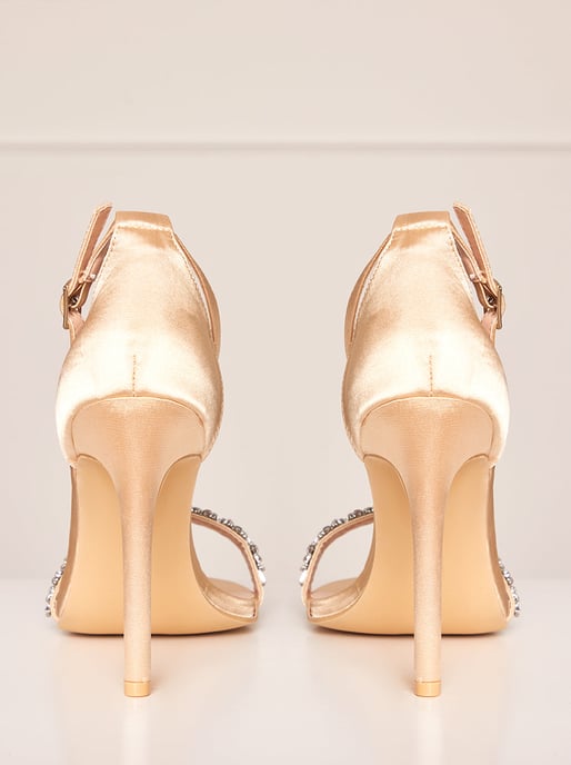 High Heel Diamante Strap Sandal in Champagne