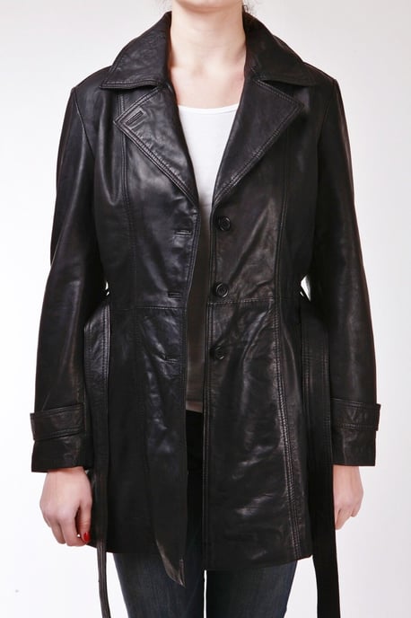 Womens 3/4 Length Tie Belt Trench Coat-Oldbury