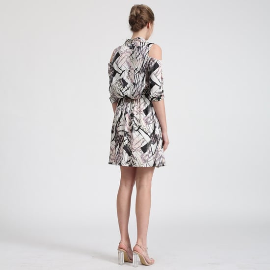 Geometrical Print Bat Sleeves Wrap Effect Dress - Image 2