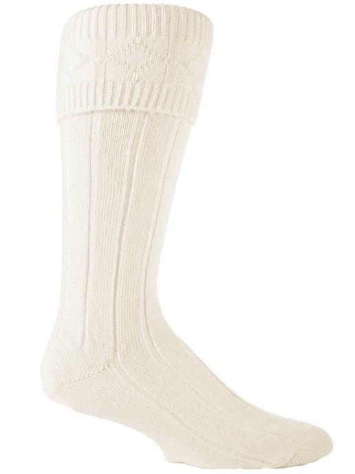Calcetines para hombre hasta la rodilla en mezcla de lana acanalada - Crema - Image 1
