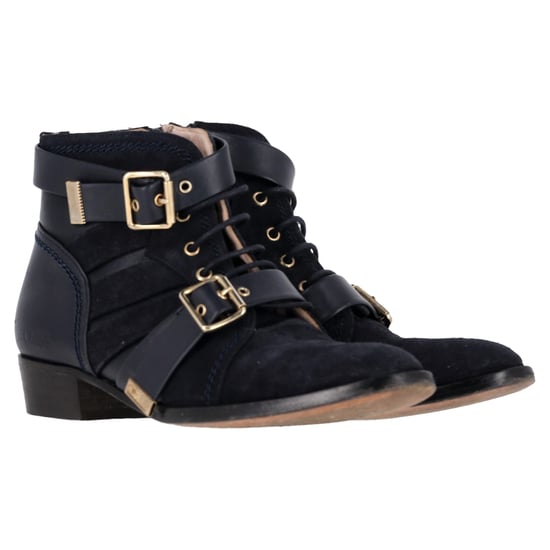 Chloé Buckled and Lace-Up Detail Ankle Boots in Black Suede - Image 4