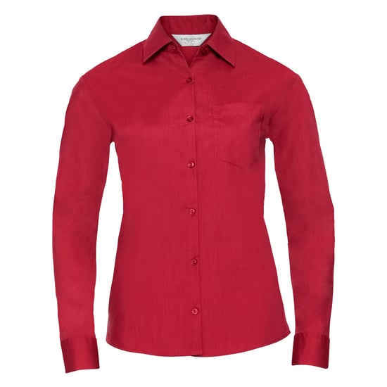 Russell Collection Womens/Ladies Classic Polycotton Easy-Care Long-Sleeved Shirt (Classic Red) - Image 1