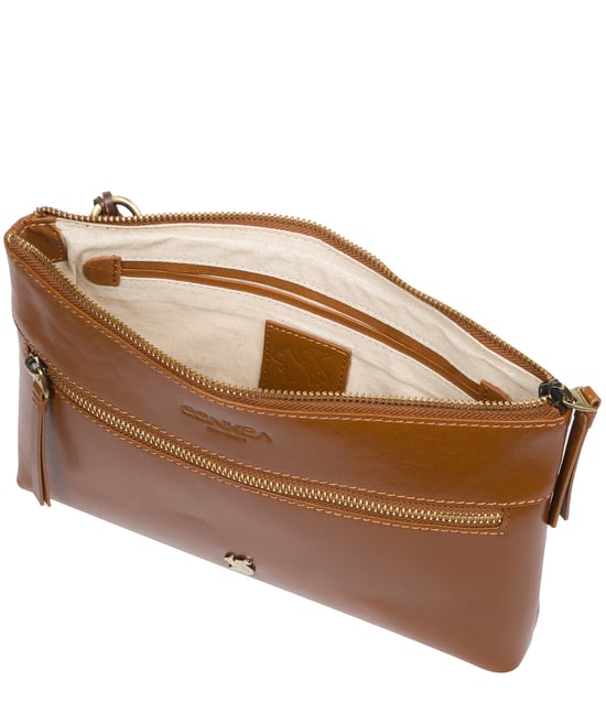 'Minnow' Dark Tan Leather Cross Body Clutch Bag