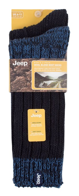 Calcetines de Senderismo de Lana para Hombre | Jeep | Calcetines de Bota de Mezcla de Lana de Punto Acanalado Pesado | Calcetines de Aire Libre Transpirables - Azul Marino / Azul - Image 2