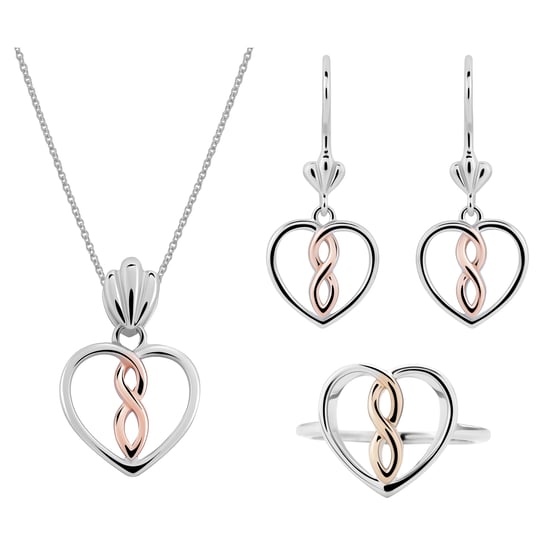Orphelia 'Delilah' Women's 925 Sterling Silver Set: Necklace + Earrings + Ring - Silver/Rose SET-7475 - Image 2