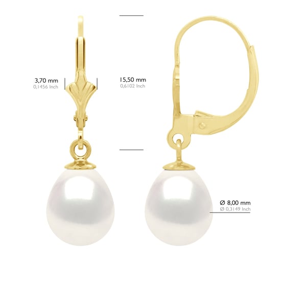 Earrings in Yellow Gold 375 and Real Cultured Freshwater Pearls Pear 8-9 mm - Image 2