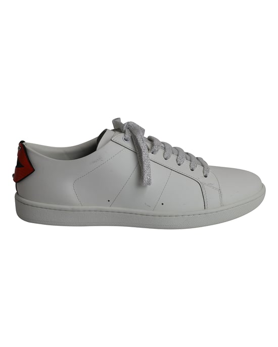 Saint Laurent Lips Classic Court Sneakers in White Leather - Image 1