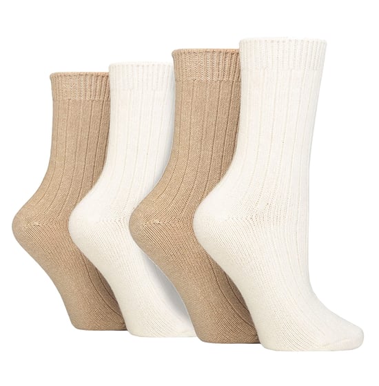 Paquete de 4 calcetines de lana de cachemira para mujer | Wildfeet | Calcetines de lana acanalados - Arena - Image 1