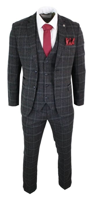 Traje Vintage Retro de Tweed Gris Carbón de 3 Piezas para Hombre - Image 4