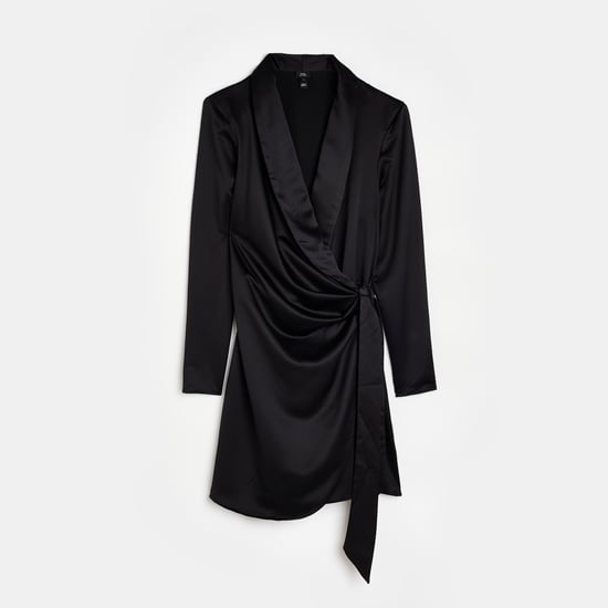 River Island Womens Wrap Mini Blazer Dress Black Satin