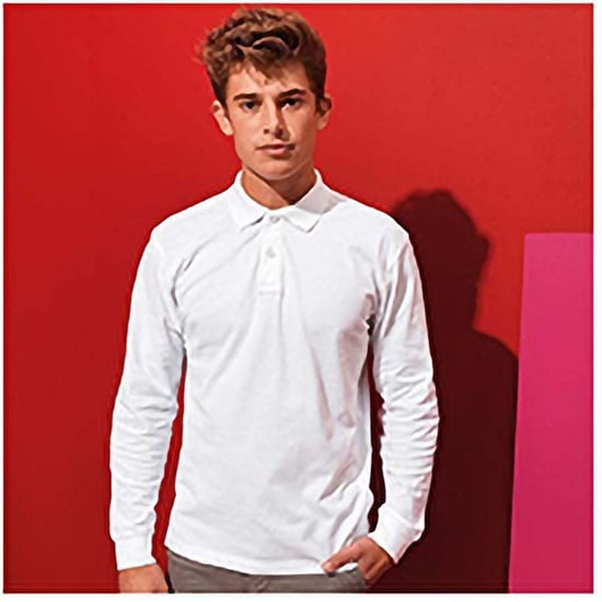 Asquith & Fox Mens Classic Fit Long Sleeved Polo Shirt (White) - Image 2