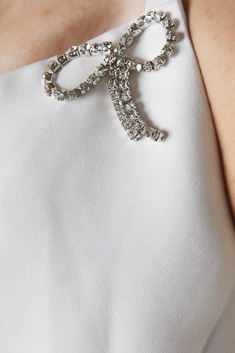 Boat Neck Mini Bow Structured Satin Bridal Mini Dress