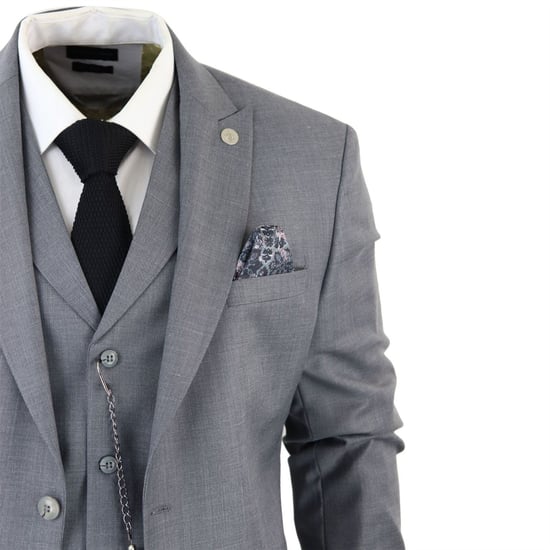 Traje clásico gris liso de 3 piezas para hombre - Image 5